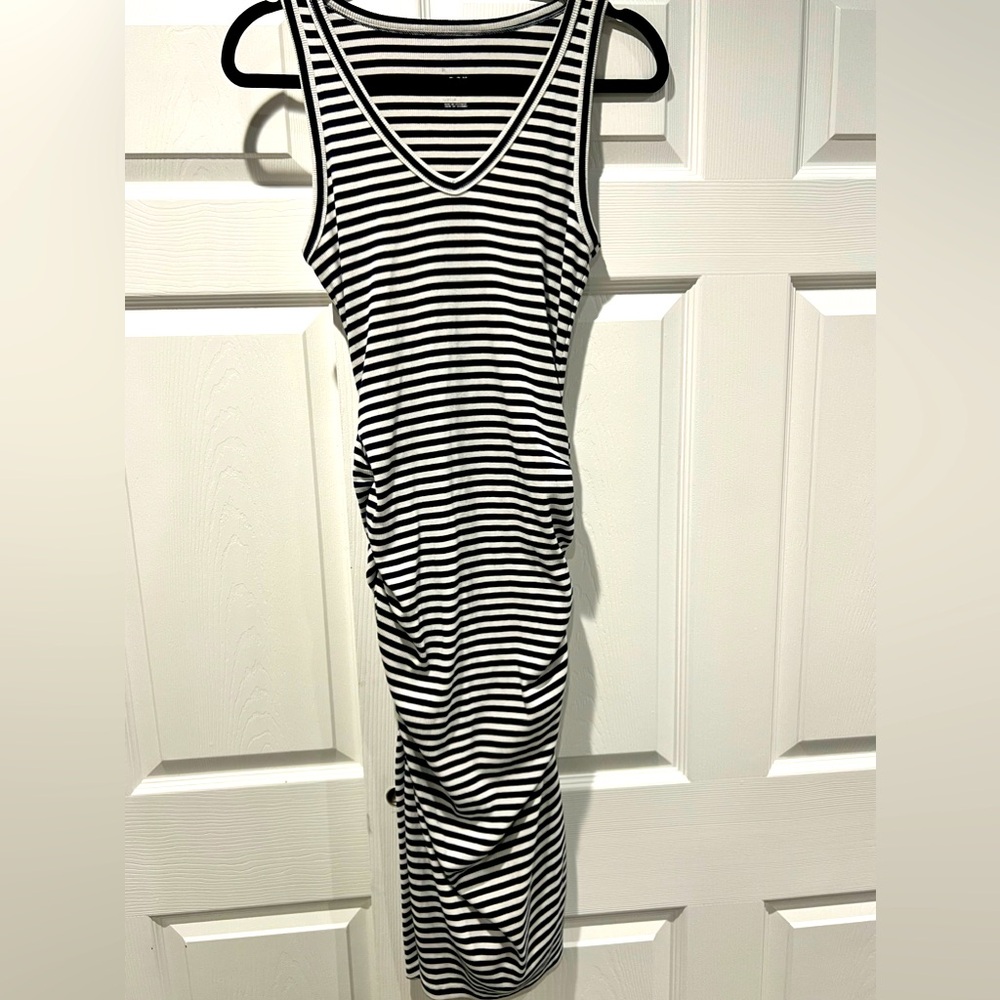 Blue and white stripped dress.